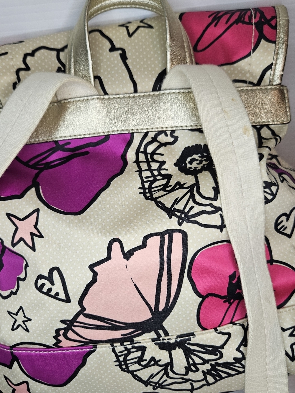 COACH Kyra Floral Poppy Print Backpack Pink White Purple Gold Tone Bag - Picture 10 of 16